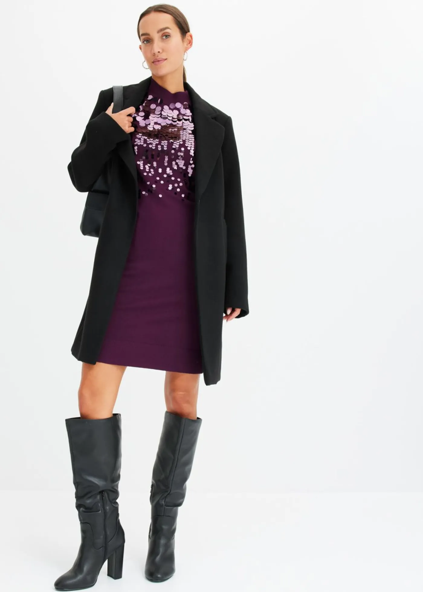 bonprix bonprix Vestido de punto con lentejuelas morado intenso Clearance
