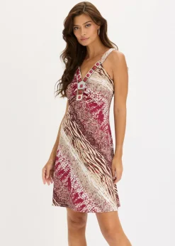 bonprix bonprix Vestido de punto con línea en A Rojo sangría Online
