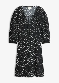 bonprix bonprix Vestido de punto con línea en A Negro con estampado gráfico Discount