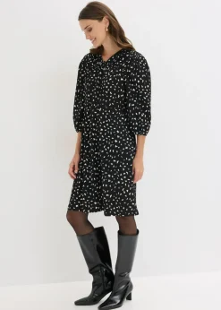 bonprix bonprix Vestido de punto con línea en A Negro con estampado gráfico Discount