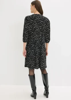 bonprix bonprix Vestido de punto con línea en A Negro con estampado gráfico Discount
