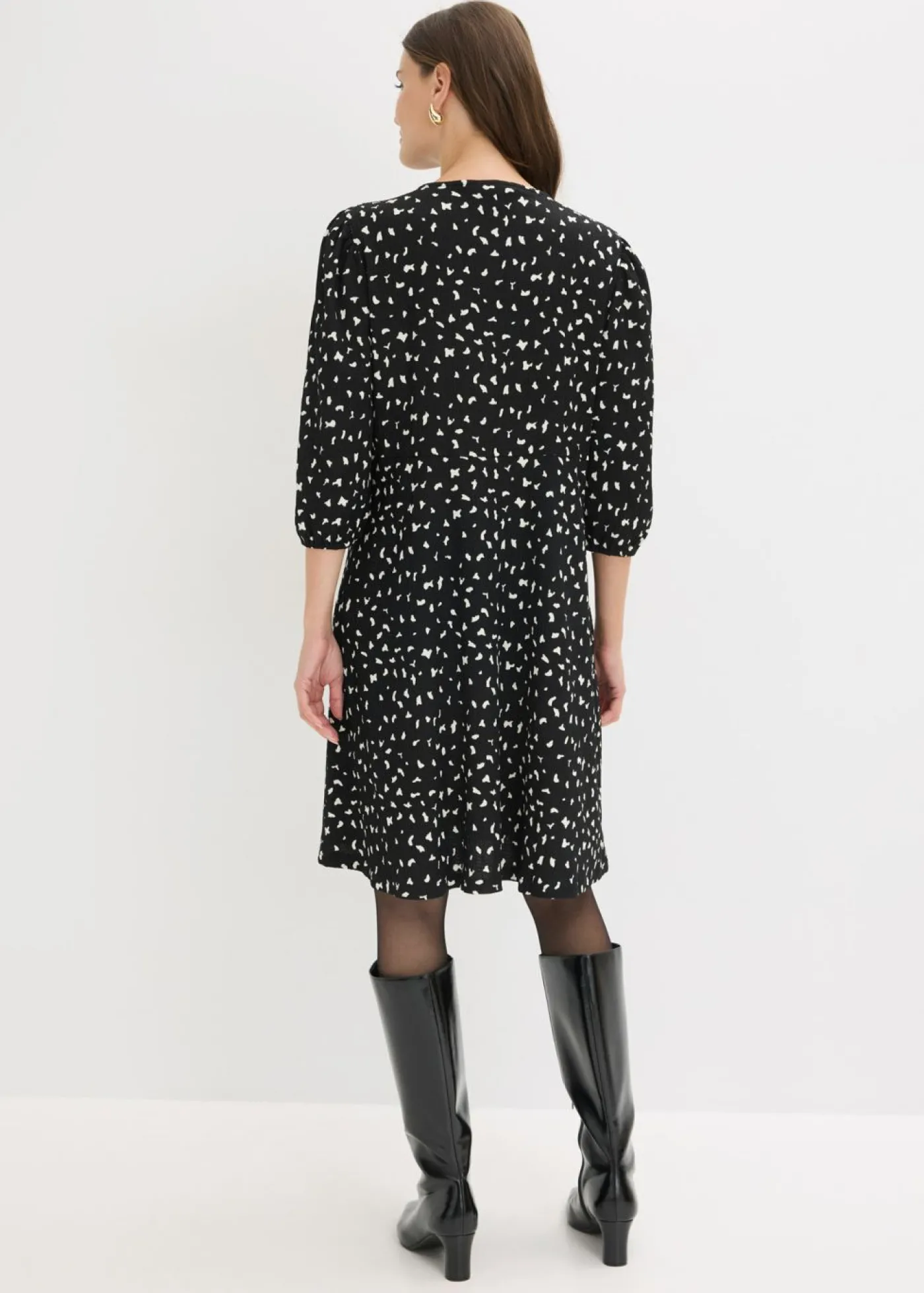 bonprix bonprix Vestido de punto con línea en A Negro con estampado gráfico Discount