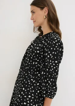 bonprix bonprix Vestido de punto con línea en A Negro con estampado gráfico Discount