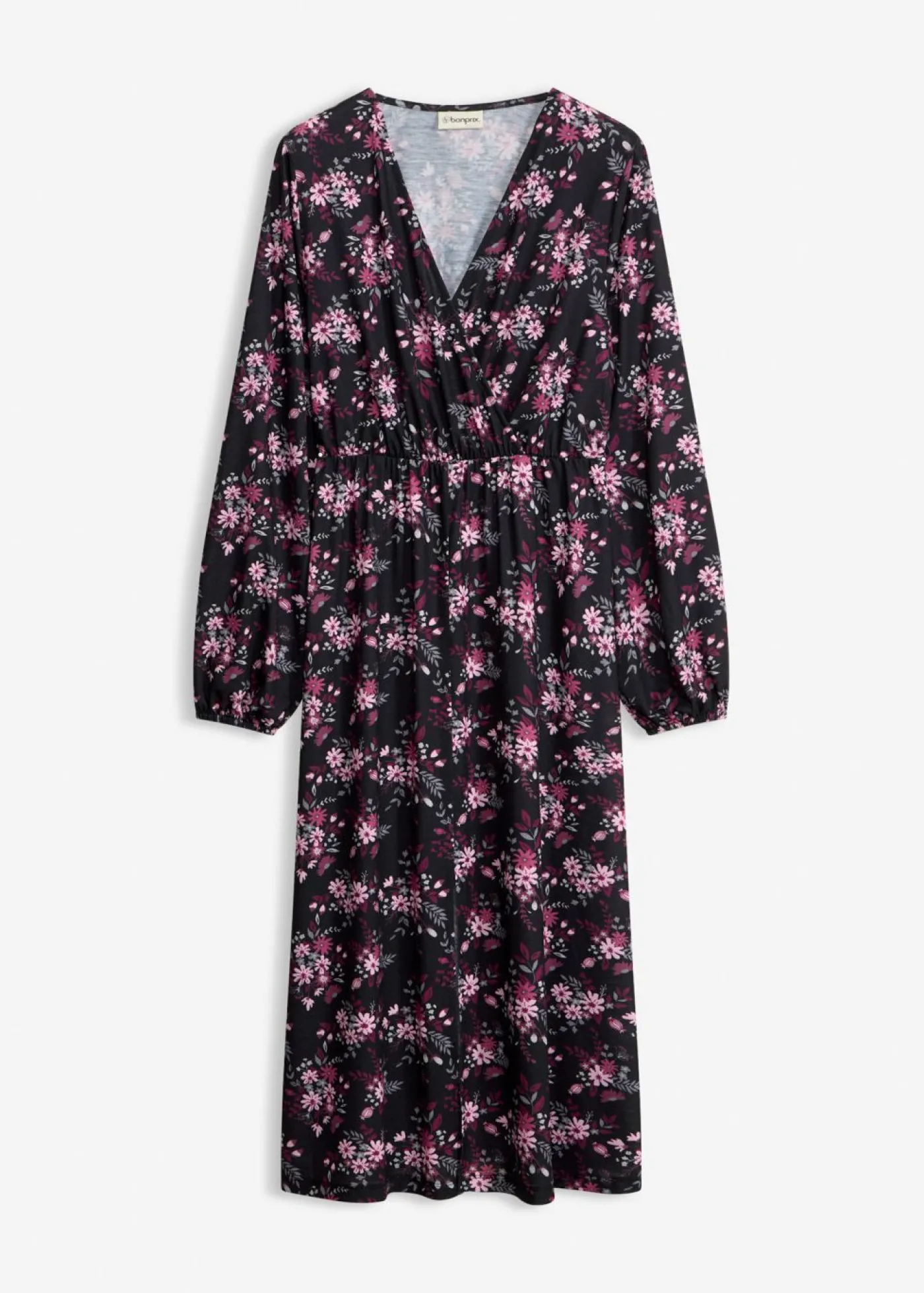bonprix bonprix Vestido de punto con mangas abullonadas Negro con flores