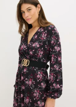 bonprix bonprix Vestido de punto con mangas abullonadas Negro con flores