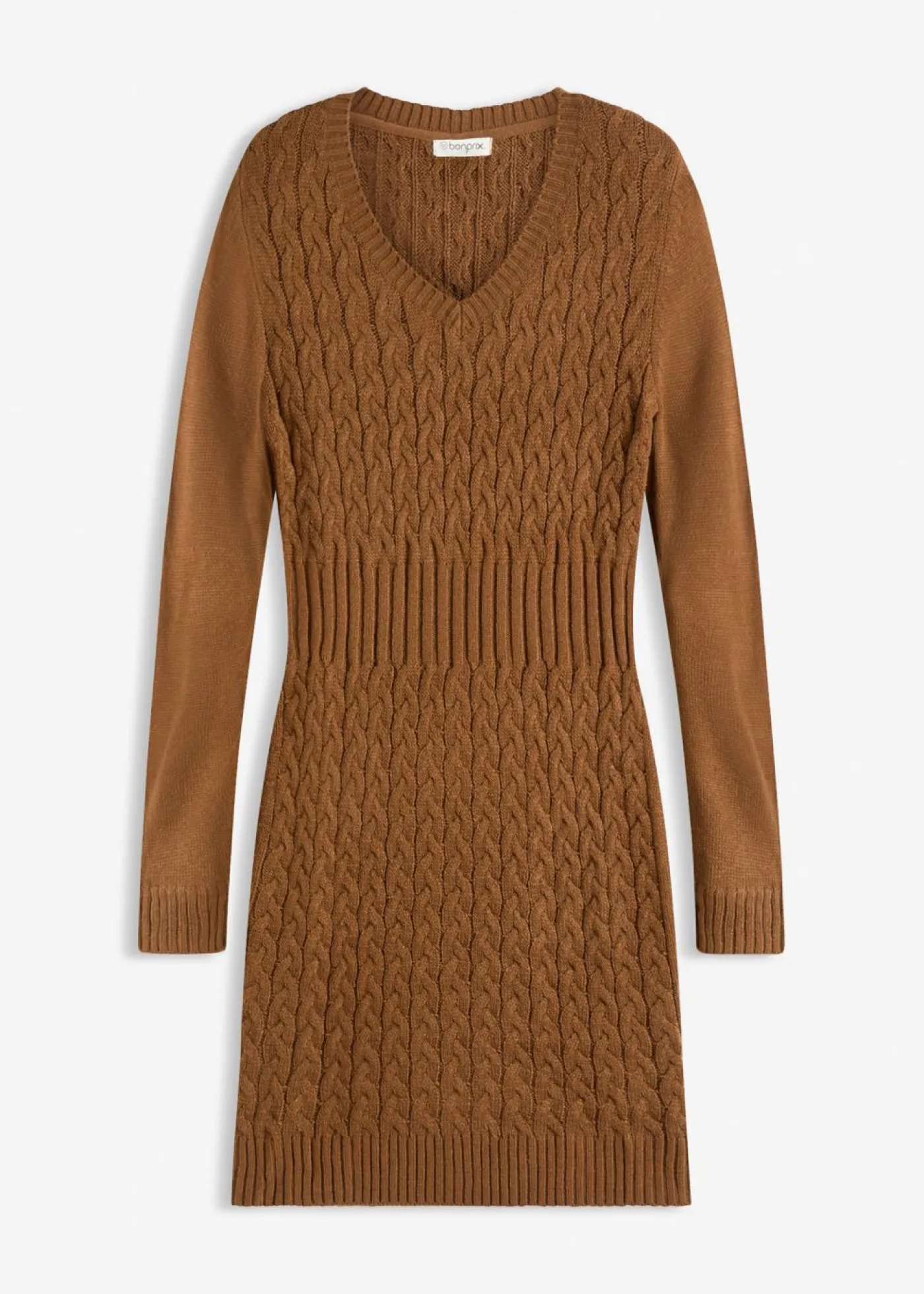 bonprix bonprix Vestido de punto con patrón trenzado marrón pimienta Discount