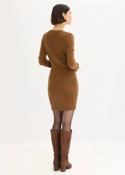 bonprix bonprix Vestido de punto con patrón trenzado marrón pimienta Discount