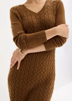 bonprix bonprix Vestido de punto con patrón trenzado marrón pimienta Discount