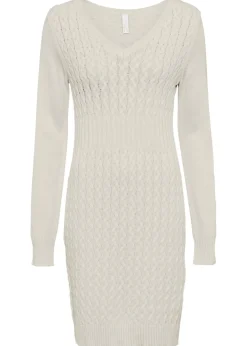 bonprix bonprix Vestido de punto con patrón trenzado crema suave Sale
