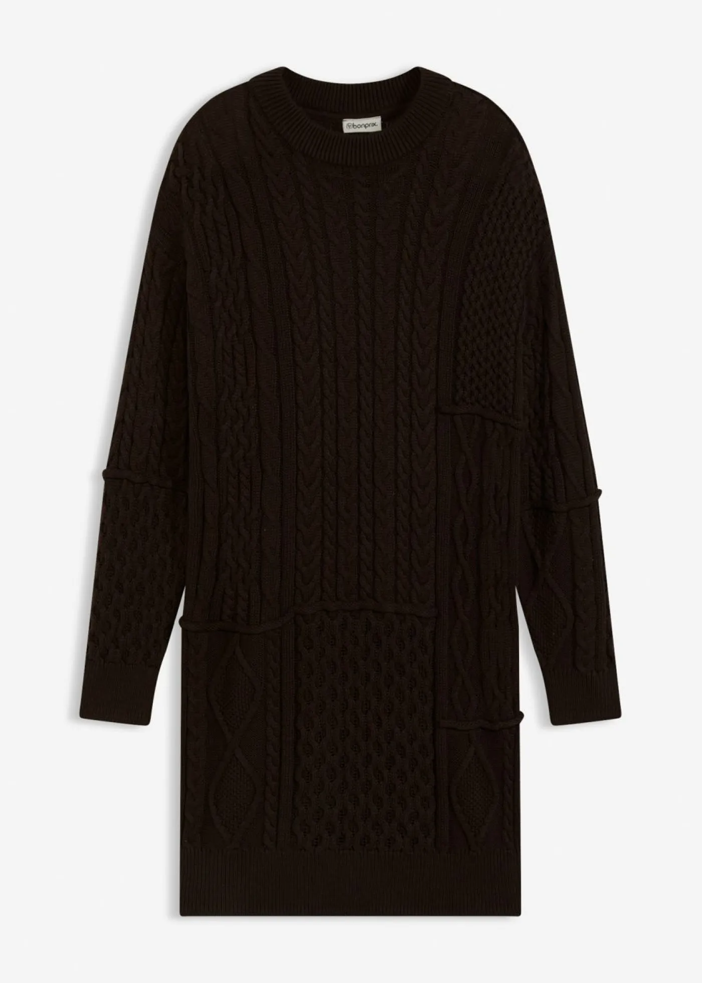 bonprix bonprix Vestido de punto con patrón trenzado Marrón oscuro Sale