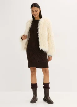 bonprix bonprix Vestido de punto con patrón trenzado Marrón oscuro Sale