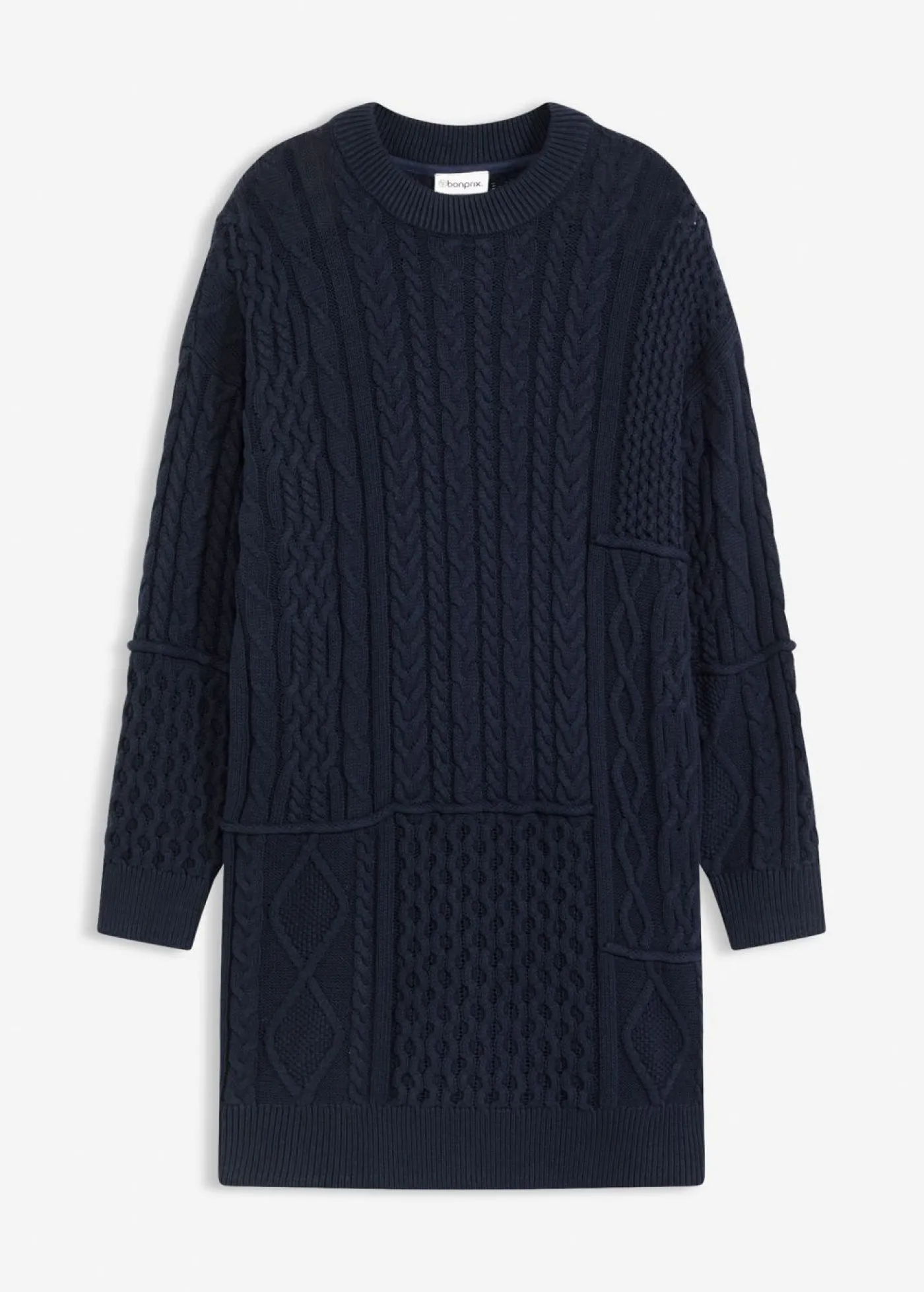 bonprix bonprix Vestido de punto con patrón trenzado azul tinta Clearance
