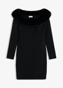 bonprix bonprix Vestido de punto con ribete de pelo sintético Negro Best