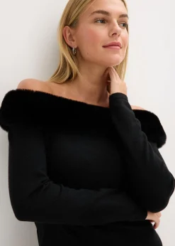 bonprix bonprix Vestido de punto con ribete de pelo sintético Negro Best