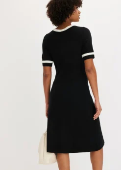 bonprix bonprix Vestido de punto con viscosa Negro-blanco lana New