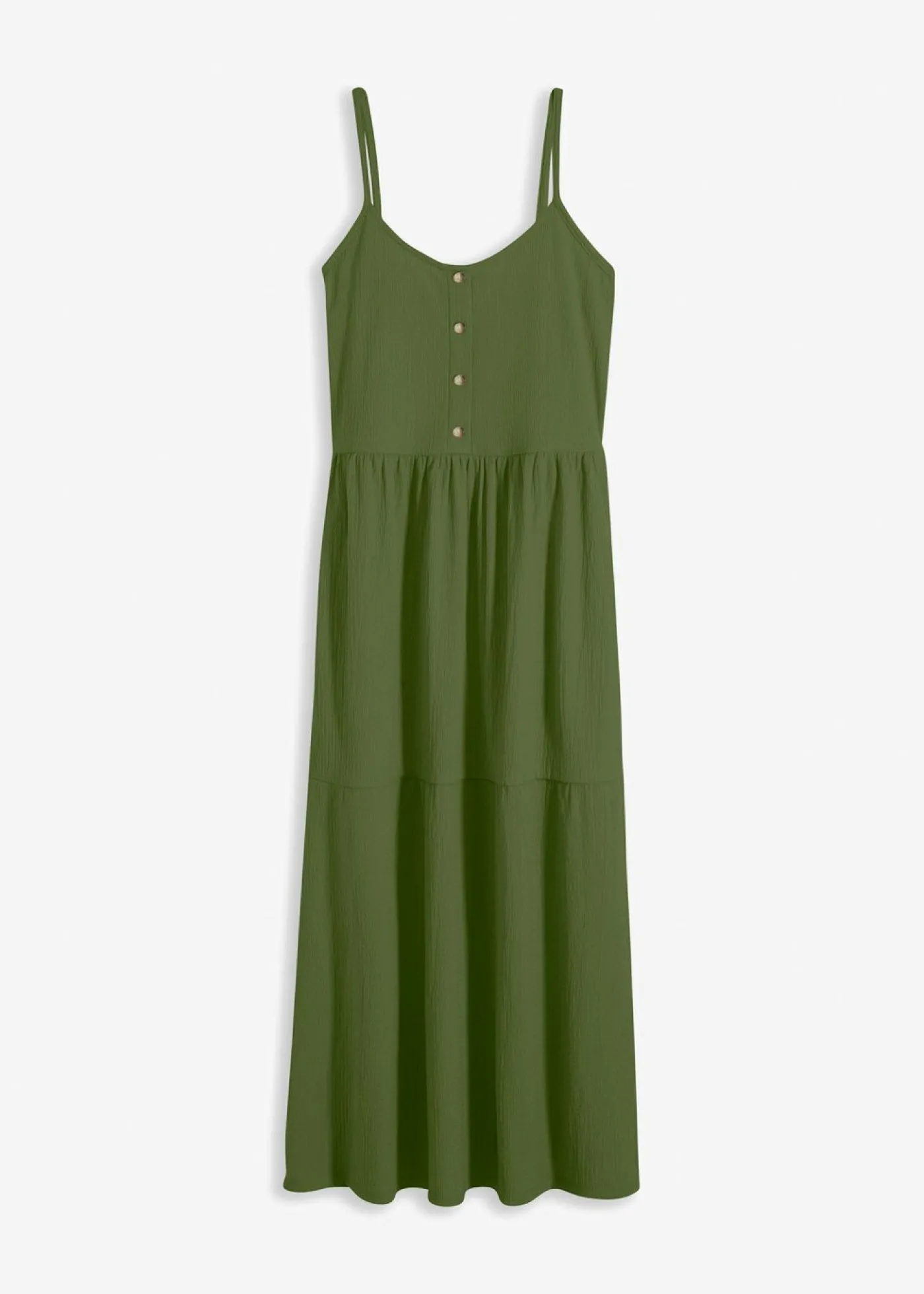 bonprix bonprix Vestido de punto con volantes y botones decorativos Musgo oscuro New