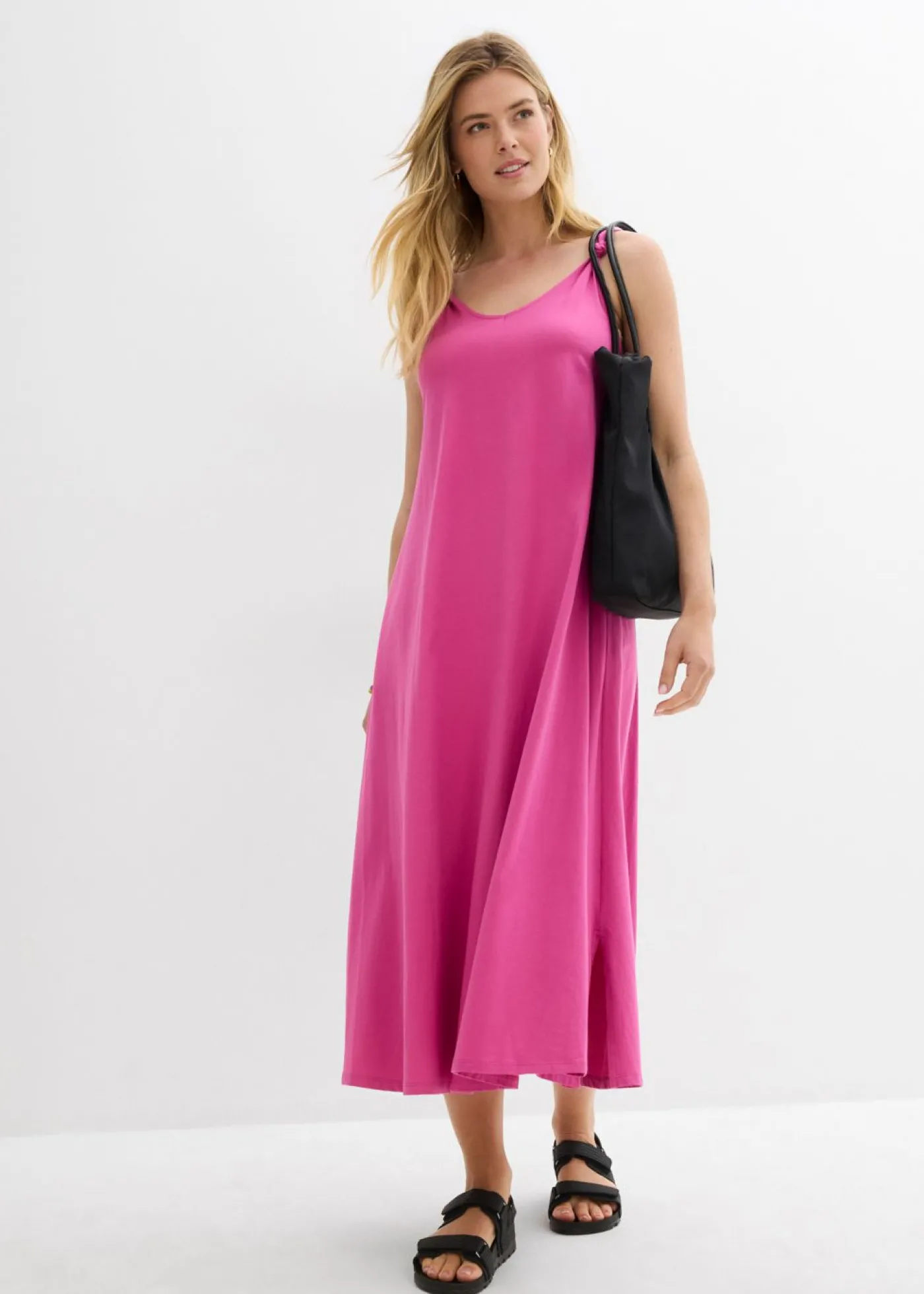 bonprix bonprix Vestido de punto de algodón puro fucsia Outlet
