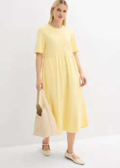 bonprix bonprix Vestido de punto de algodón puro Amarillo claro Hot
