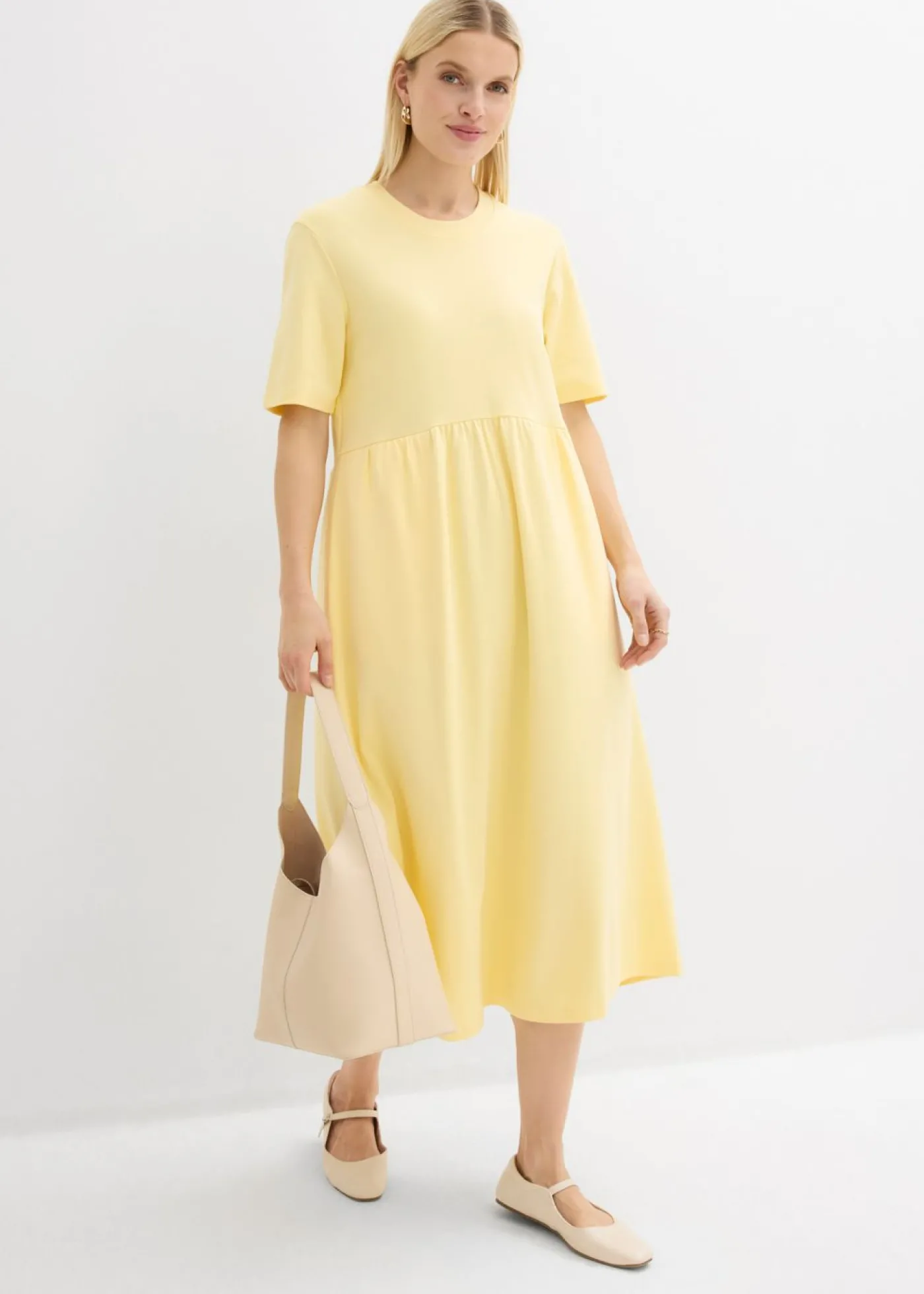 bonprix bonprix Vestido de punto de algodón puro Amarillo claro Hot