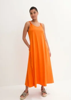 bonprix bonprix Vestido de punto de algodón puro Naranja cálido Outlet
