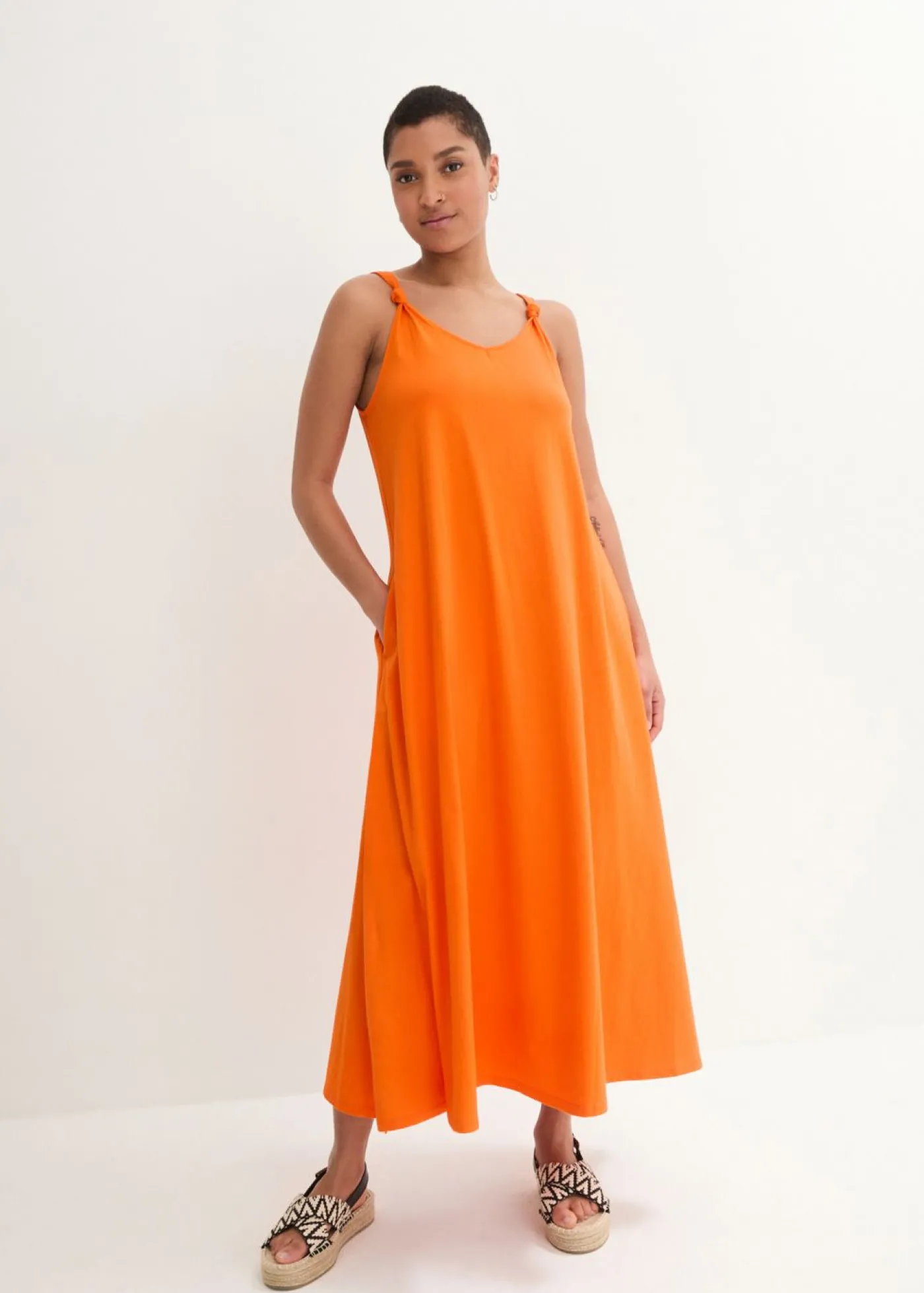 bonprix bonprix Vestido de punto de algodón puro Naranja cálido Outlet