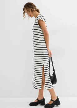 bonprix bonprix Vestido de punto de algodón puro blanco lana-negro con rayas New