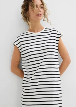 bonprix bonprix Vestido de punto de algodón puro blanco lana-negro con rayas New