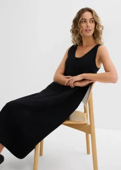 bonprix bonprix Vestido de punto de algodón orgánico puro Negro Online