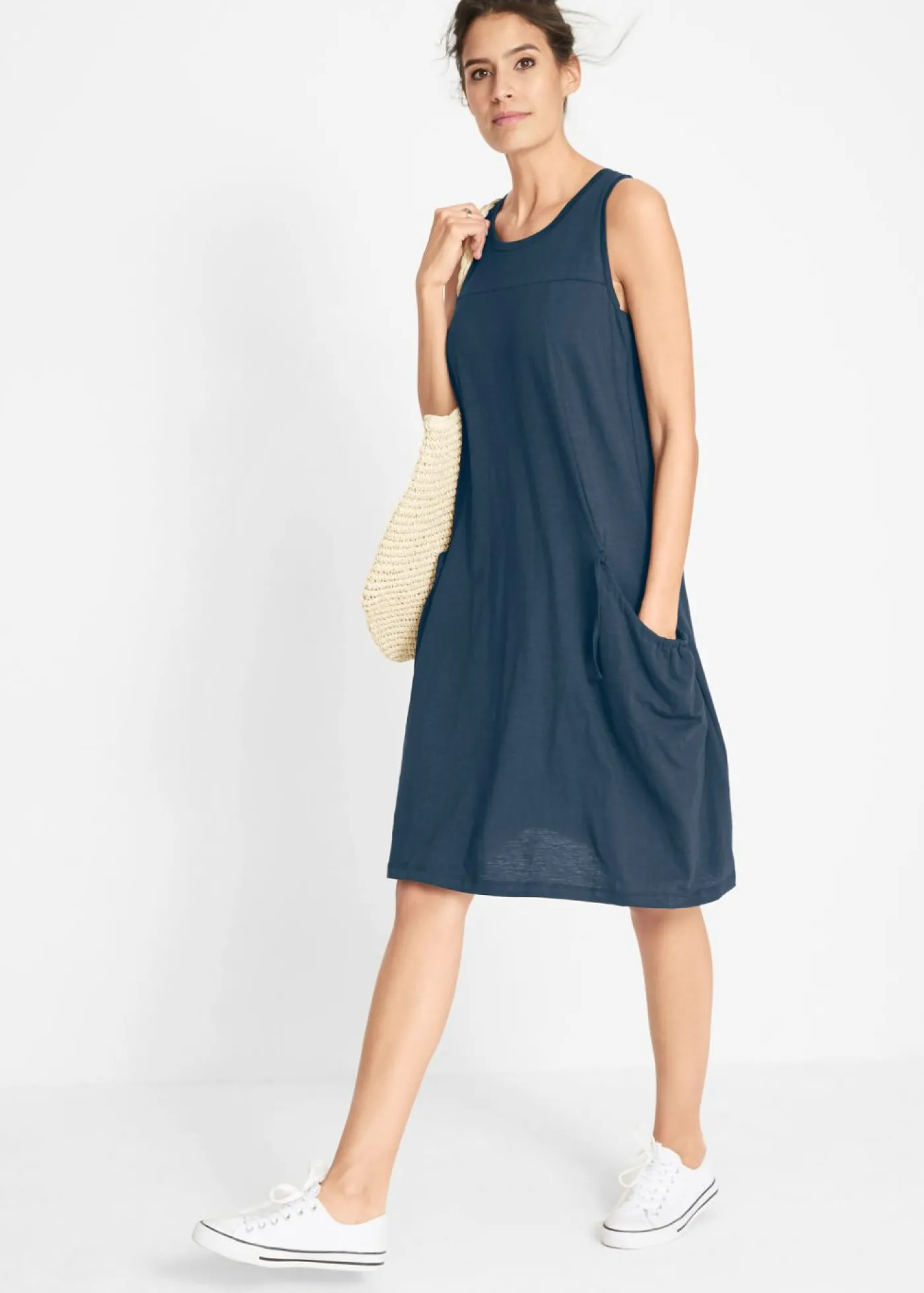 bonprix bonprix Vestido de punto de algodón con bolsillos Azul oscuro Best