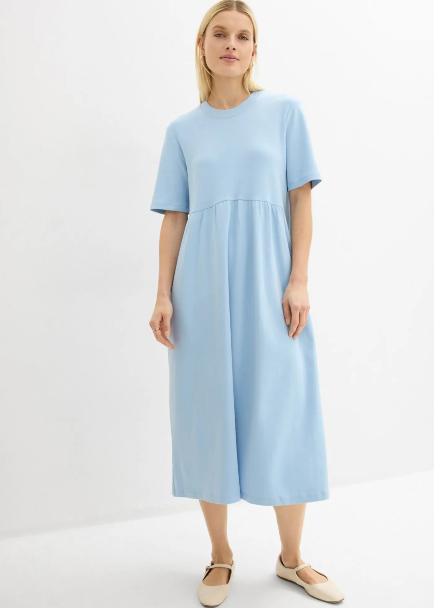 bonprix bonprix Vestido de punto de algodón puro Azul claro New
