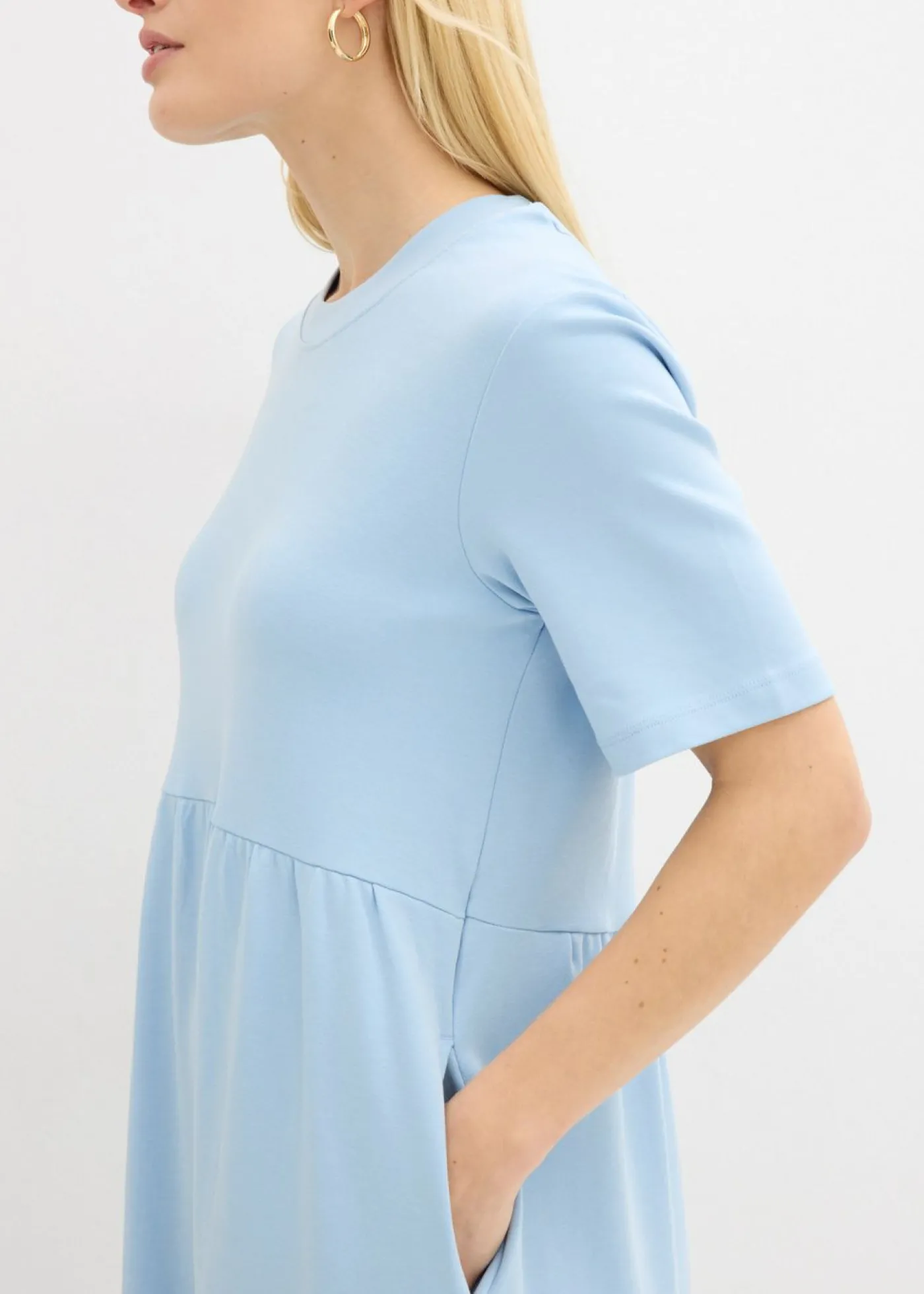 bonprix bonprix Vestido de punto de algodón puro Azul claro New