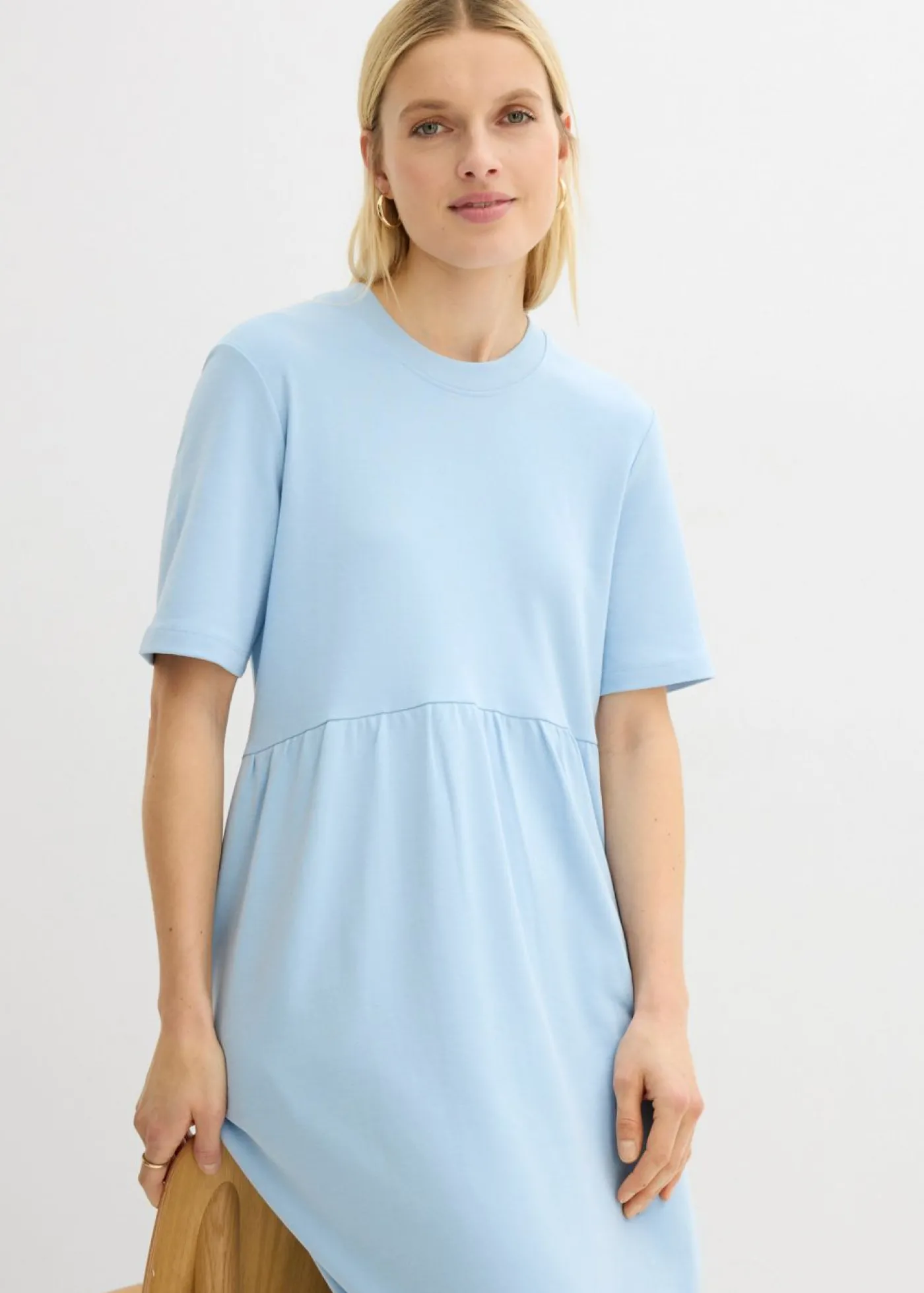 bonprix bonprix Vestido de punto de algodón puro Azul claro New
