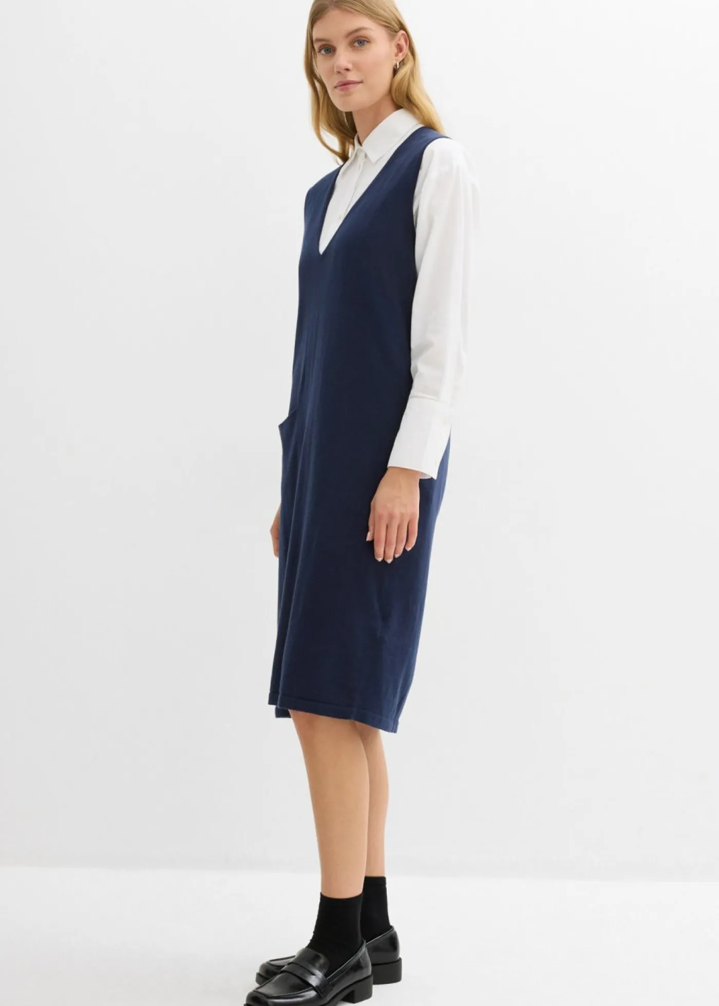 bonprix bonprix Vestido de punto de algodón puro Azul marino Clearance