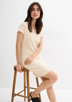 bonprix bonprix Vestido de punto de algodón orgánico elástico Arena claro Online
