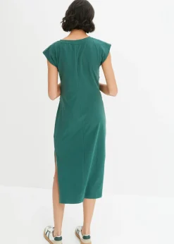 bonprix bonprix Vestido de punto de algodón con elástico verde mate Hot