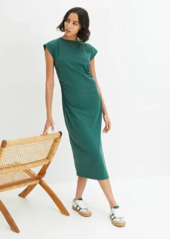 bonprix bonprix Vestido de punto de algodón con elástico verde mate Hot