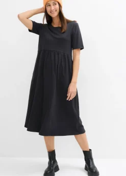 bonprix bonprix Vestido de punto de algodón puro Negro Outlet
