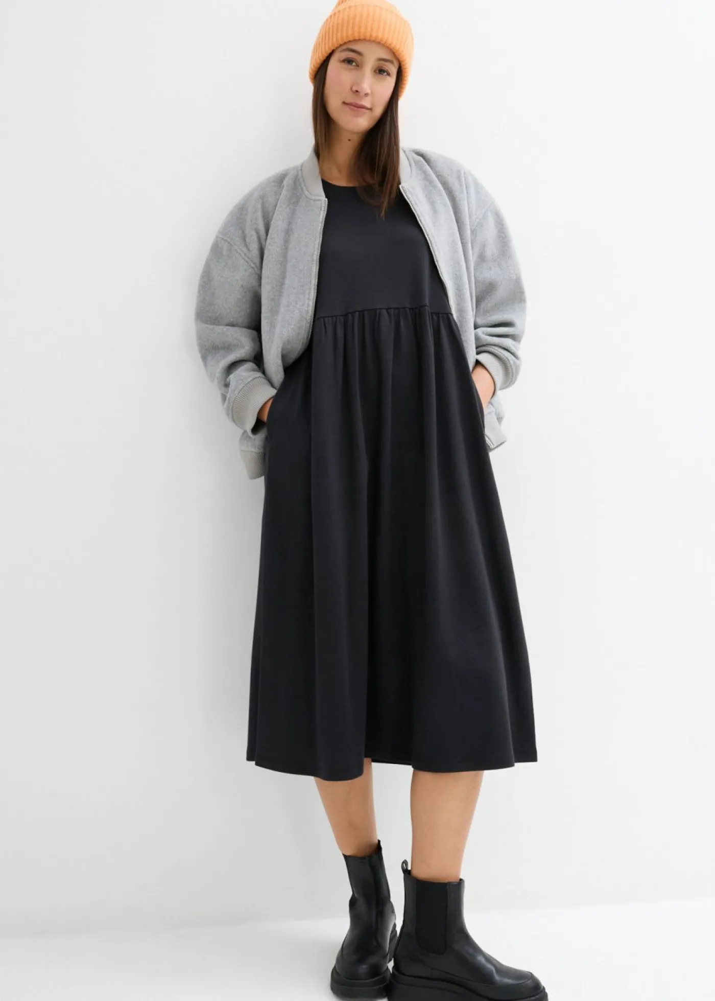 bonprix bonprix Vestido de punto de algodón puro Negro Outlet
