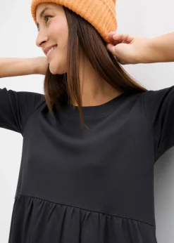 bonprix bonprix Vestido de punto de algodón puro Negro Outlet