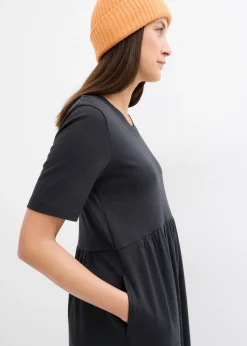bonprix bonprix Vestido de punto de algodón puro Negro Outlet