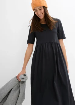 bonprix bonprix Vestido de punto de algodón puro Negro Outlet