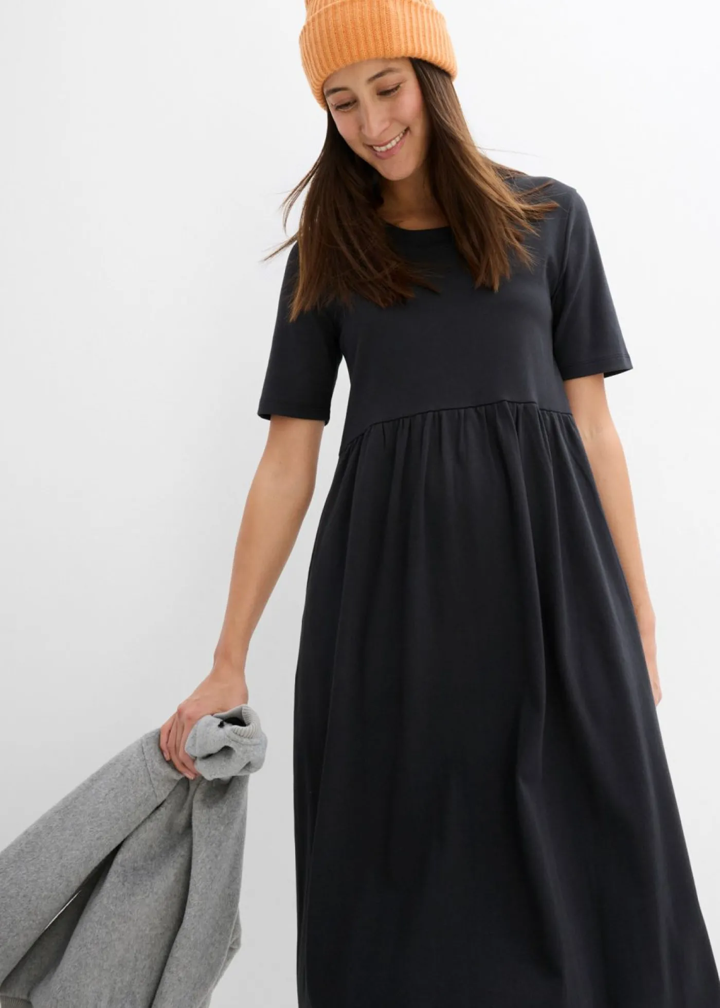 bonprix bonprix Vestido de punto de algodón puro Negro Outlet