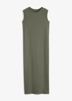 bonprix bonprix Vestido de punto de algodón con elástico Verde oliva Sale