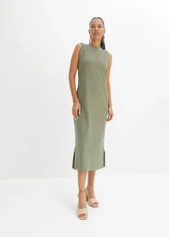 bonprix bonprix Vestido de punto de algodón con elástico Verde oliva Sale