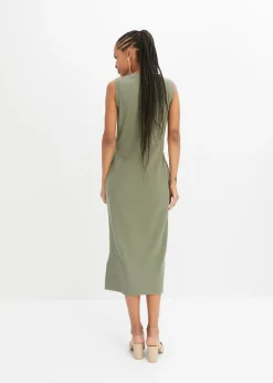 bonprix bonprix Vestido de punto de algodón con elástico Verde oliva Sale