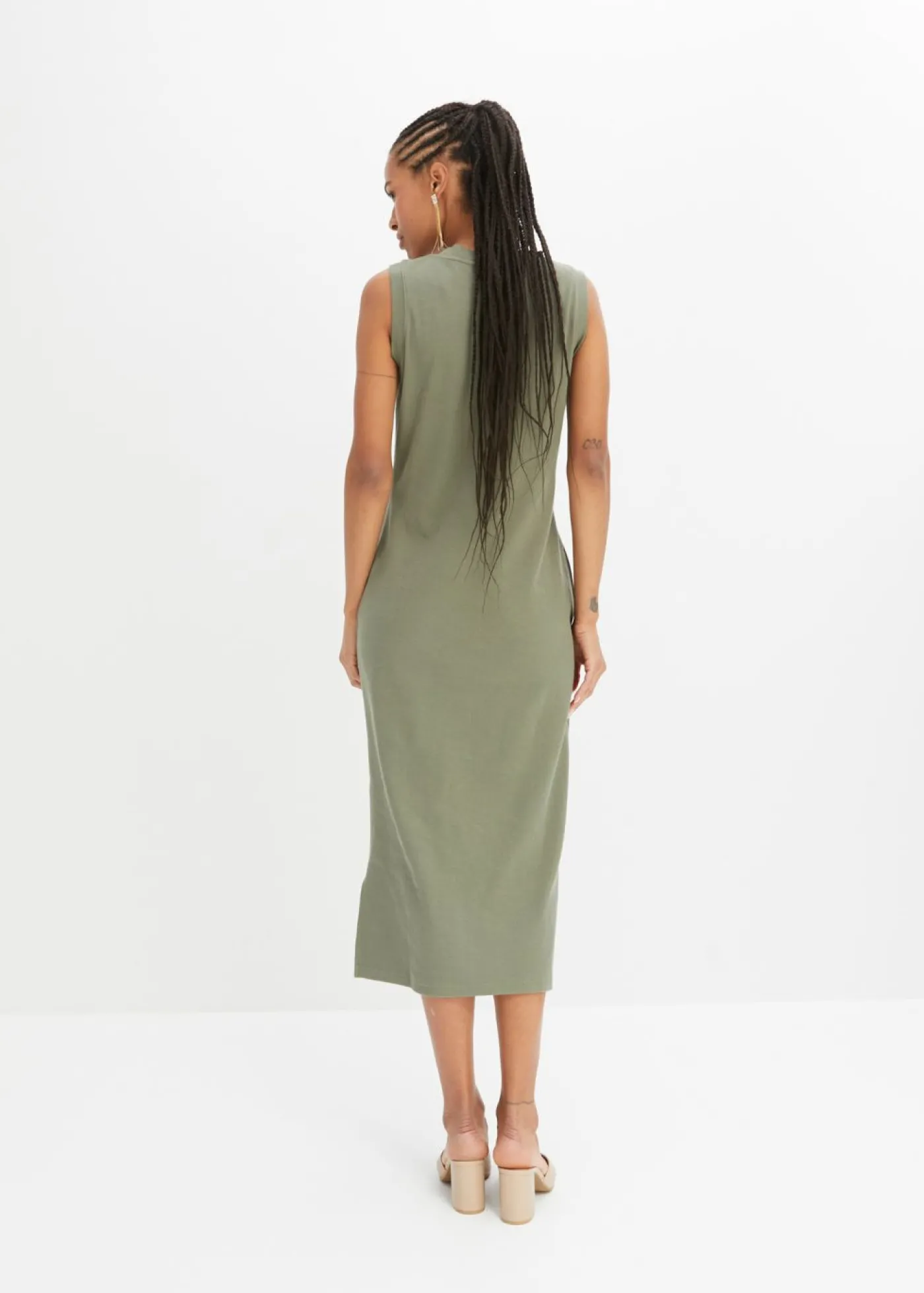 bonprix bonprix Vestido de punto de algodón con elástico Verde oliva Sale