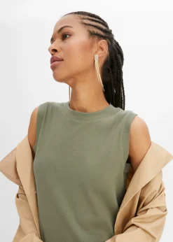 bonprix bonprix Vestido de punto de algodón con elástico Verde oliva Sale