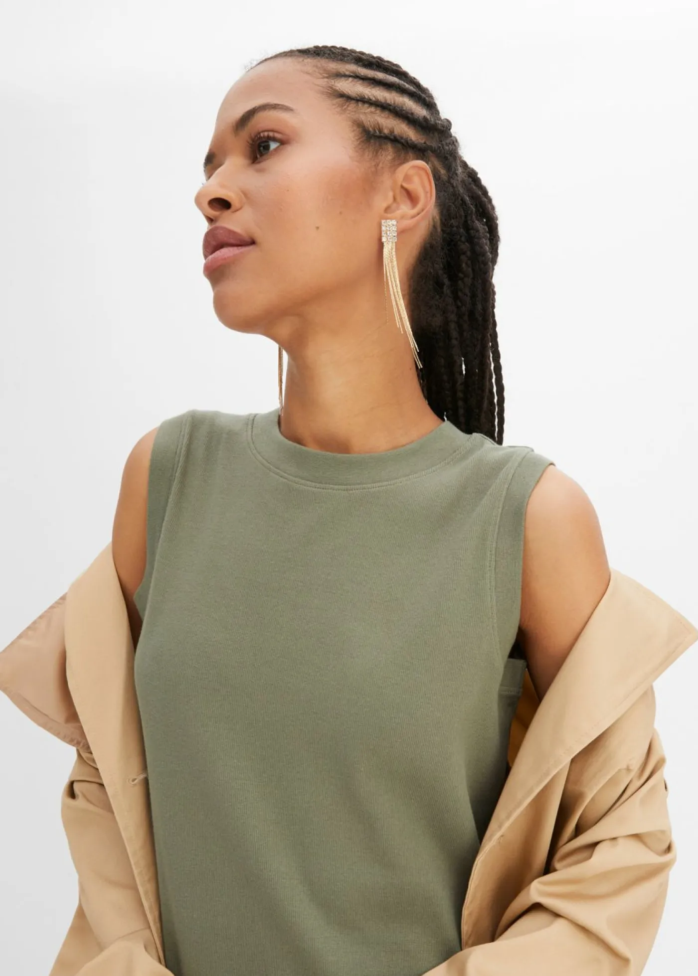 bonprix bonprix Vestido de punto de algodón con elástico Verde oliva Sale