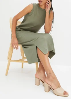 bonprix bonprix Vestido de punto de algodón con elástico Verde oliva Sale