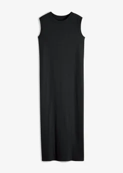 bonprix bonprix Vestido de punto de algodón con elástico Negro Sale
